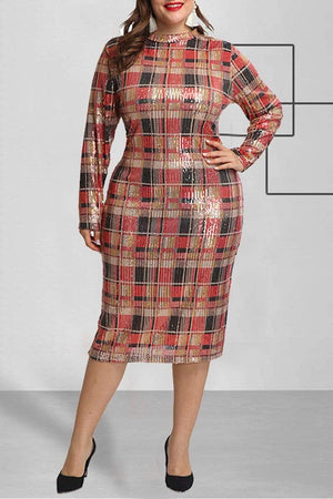 Fashion Plaid  Long Sleeve Dress