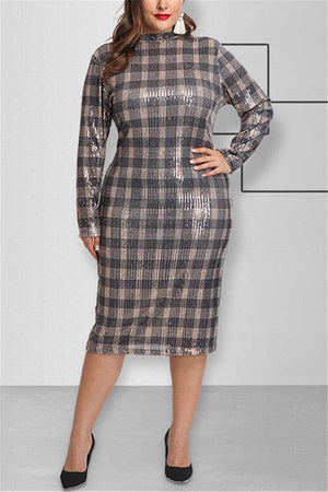 Fashion Plaid  Long Sleeve Dress