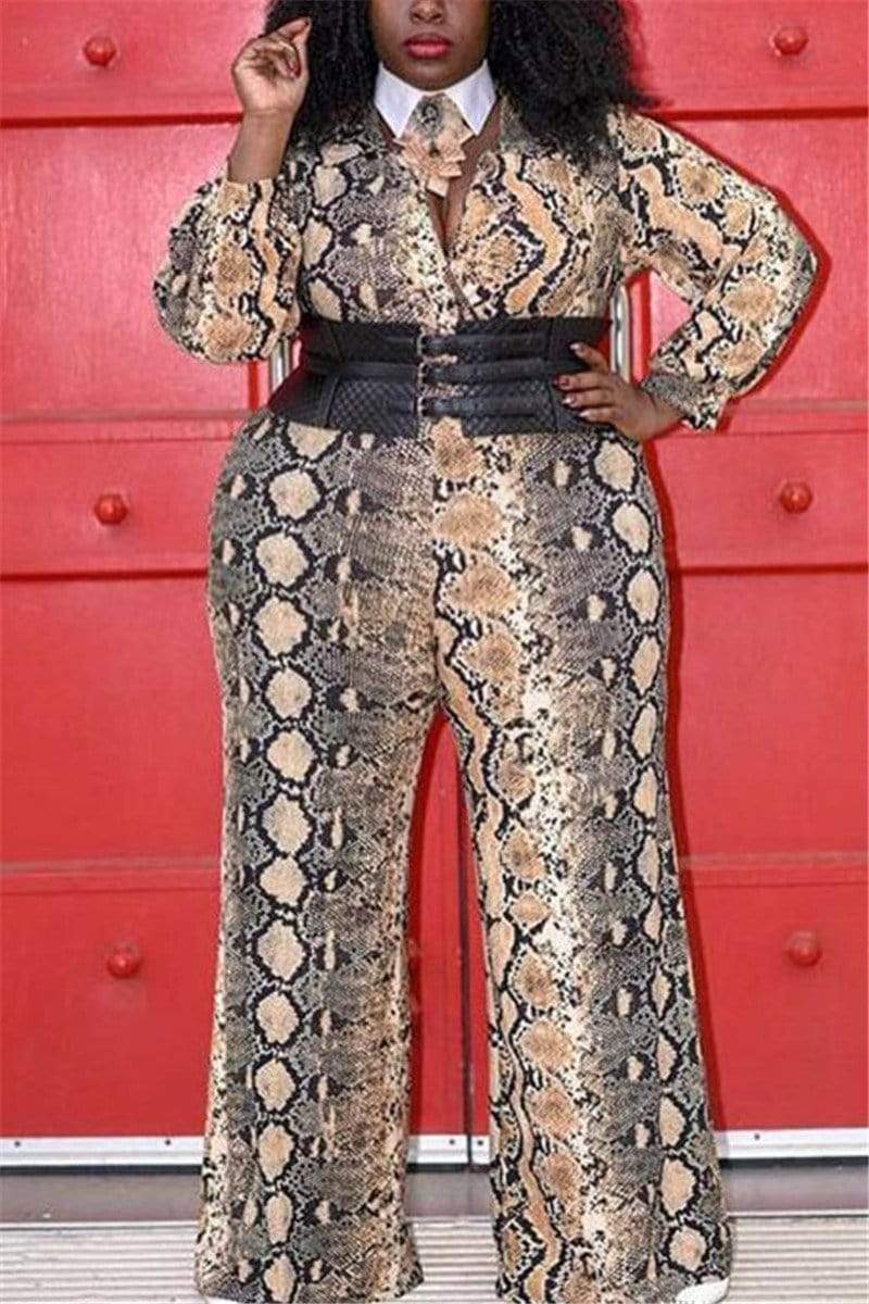 Fashion Snake Pattern Jumpsuit (Without Tie And Girdle)