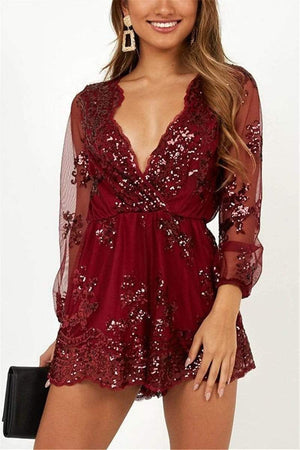 Sexy Sequins Deep V  Romper