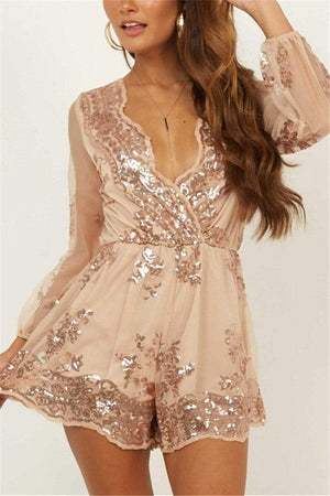 Sexy Sequins Deep V  Romper