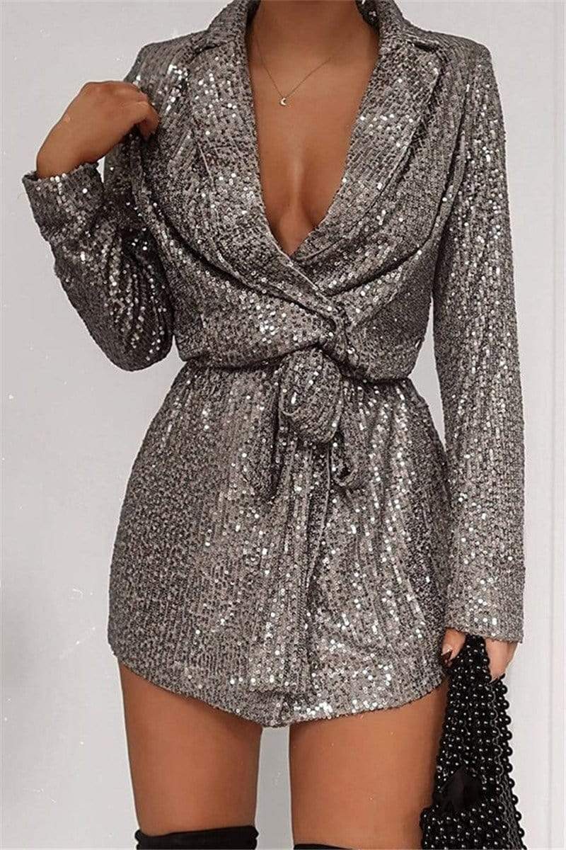 Sexy Sequined Long Sleeve Dress