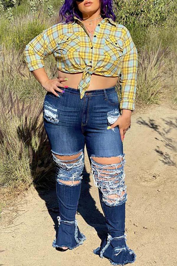 Fashion Plus Size High Rise Ripped Flared Jeans