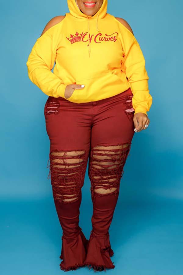 Fashion Plus Size High Rise Ripped Flared Jeans