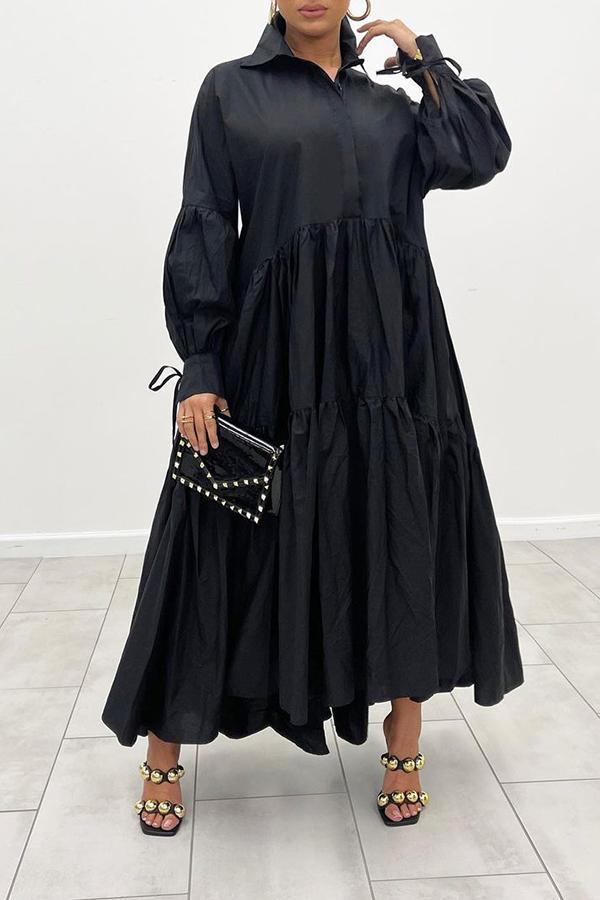 Temperament Pleated Loose Plus Size Shirt Maxi Dress