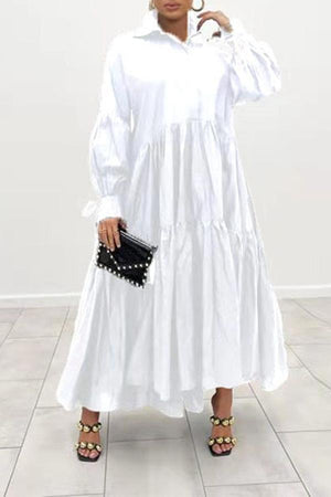 Temperament Pleated Loose Plus Size Shirt Maxi Dress