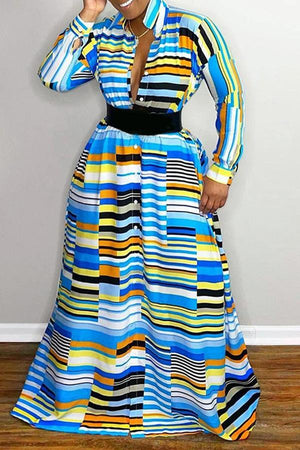 Irregular Geometric Shirt Collar Plus Size Maxi Dress( Without belt)