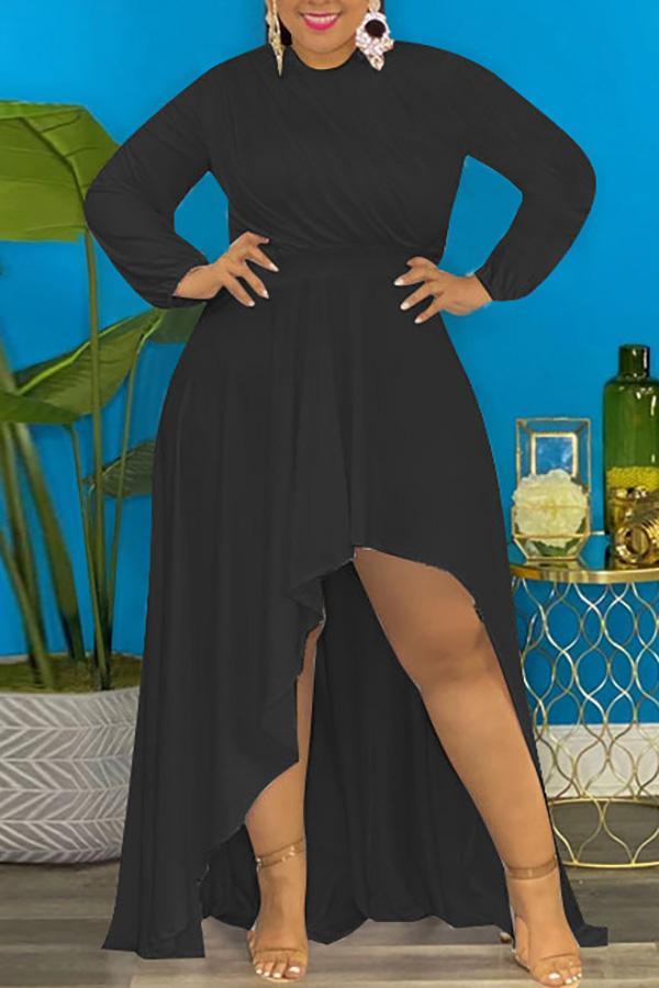 Plus Size Asymmetrical Panels Long Sleeve Dress