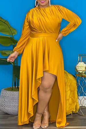 Plus Size Asymmetrical Panels Long Sleeve Dress