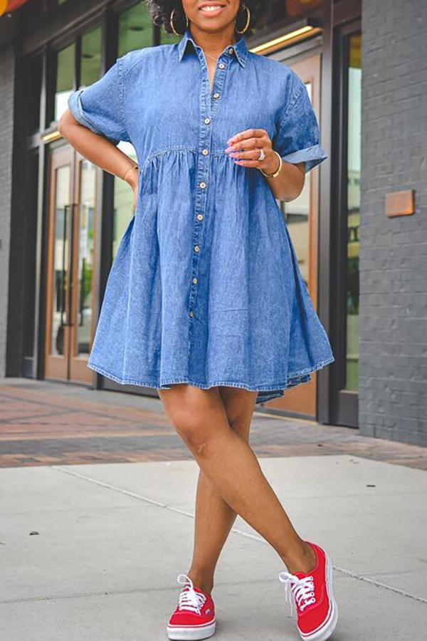 Casual Denim Shirt Collar Button Down Dress