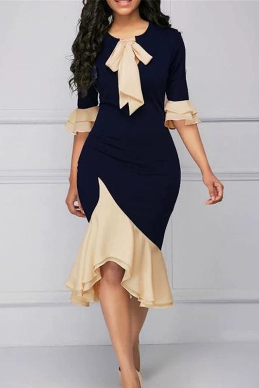 Round Neck Dark Blue Dress