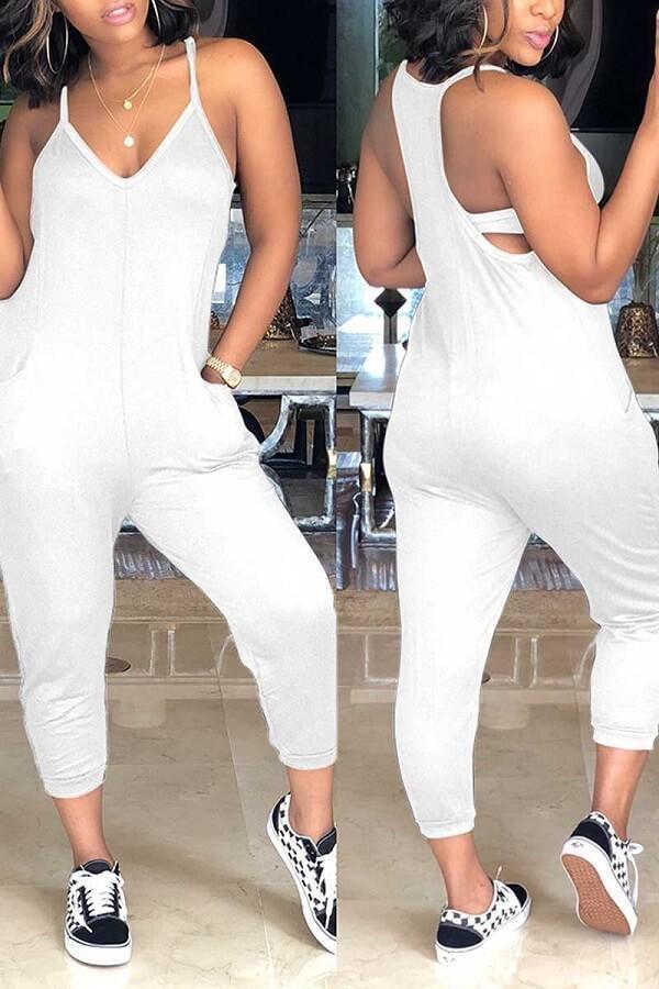 Fashion V  Neck Pocket Design Jumpsuits