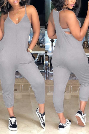 Fashion V  Neck Pocket Design Jumpsuits