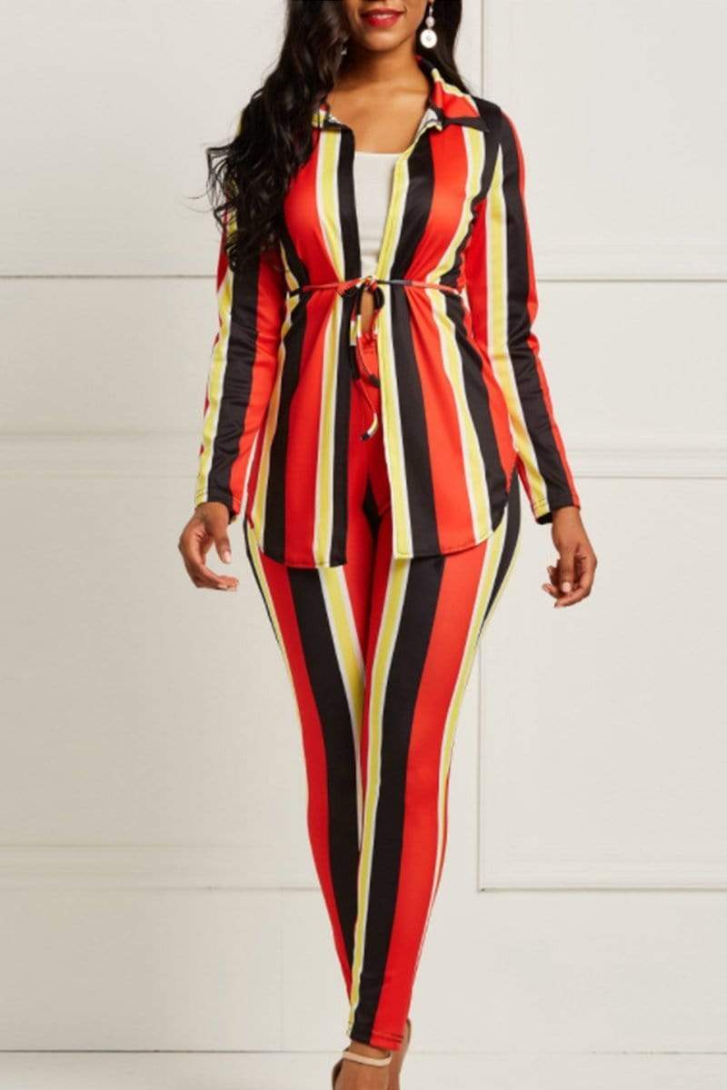 Multicolor Striped Print Pants Set