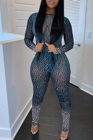 Sexy Mesh Print Jumpsuits