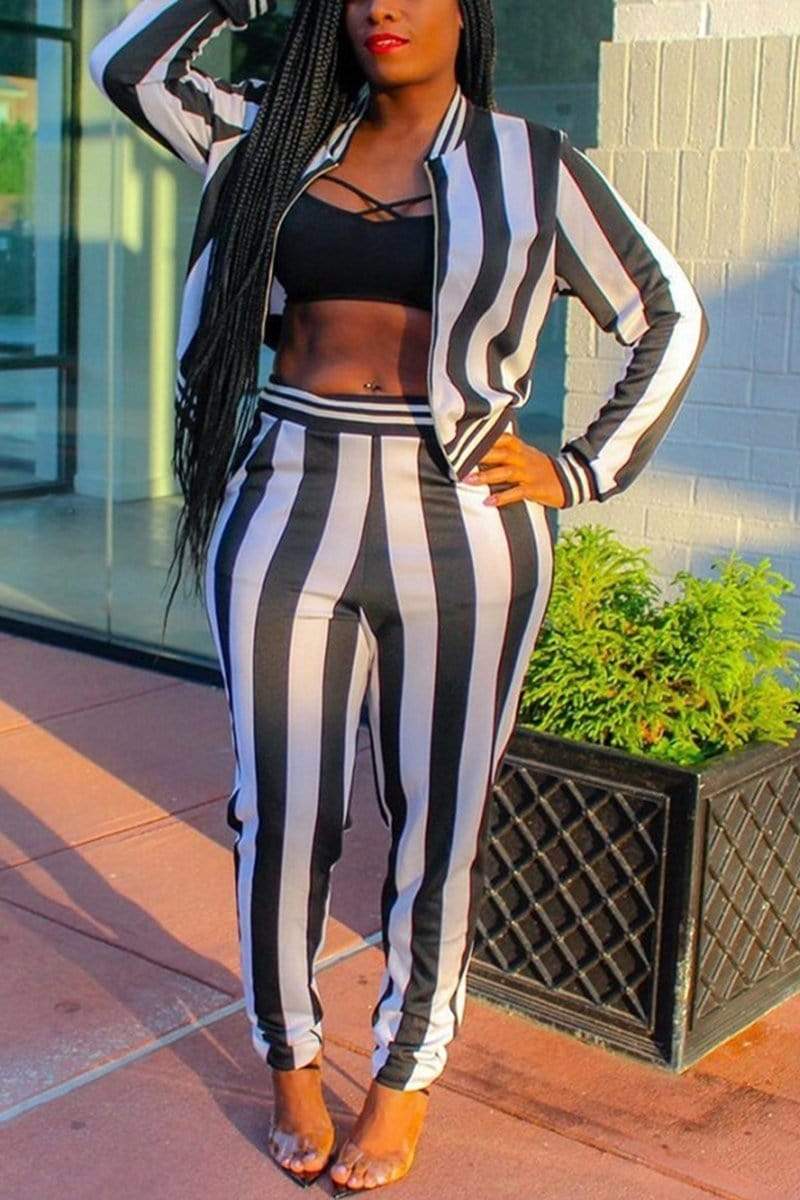 Casual Striped Pants Set