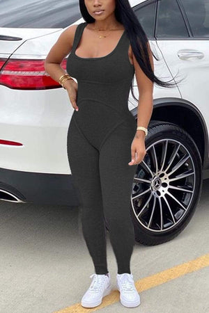 Fashion Solid Color Tank Jumpsuit