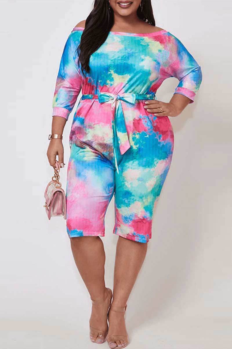 Fashion Multicolor Printed Plus Size  Romper