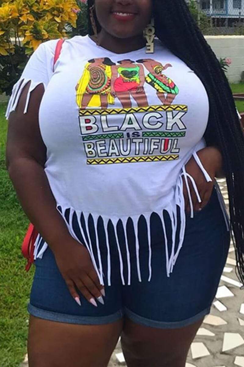 Fashion Printed Plus Size Tassels Top