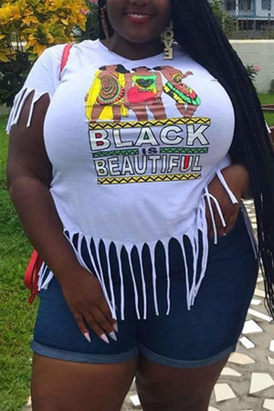Fashion Printed Plus Size Tassels Top