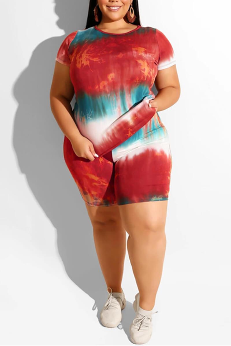 Fashion Printed Plus Size Shorts Set