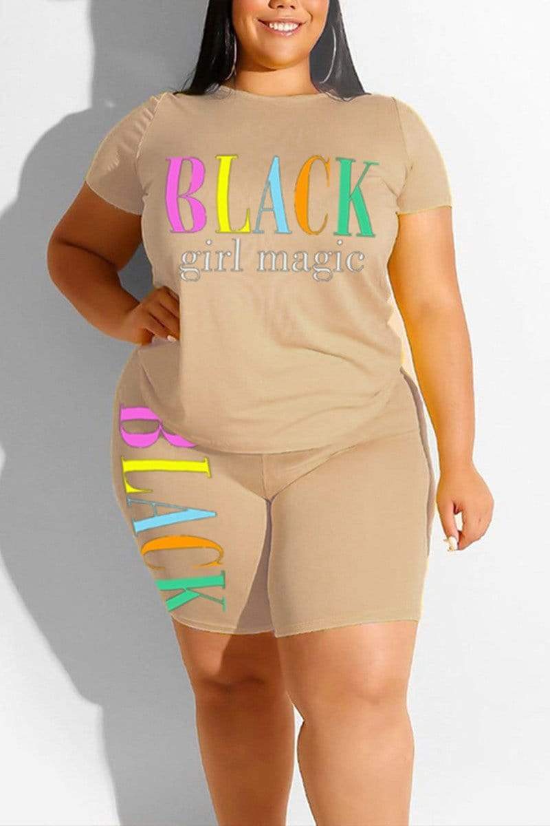 Fashion Printed Plus Size Shorts Set