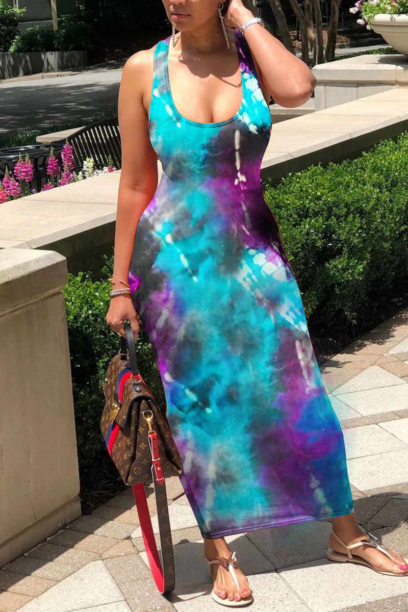 Sexy Printed U Neck Slim Dress