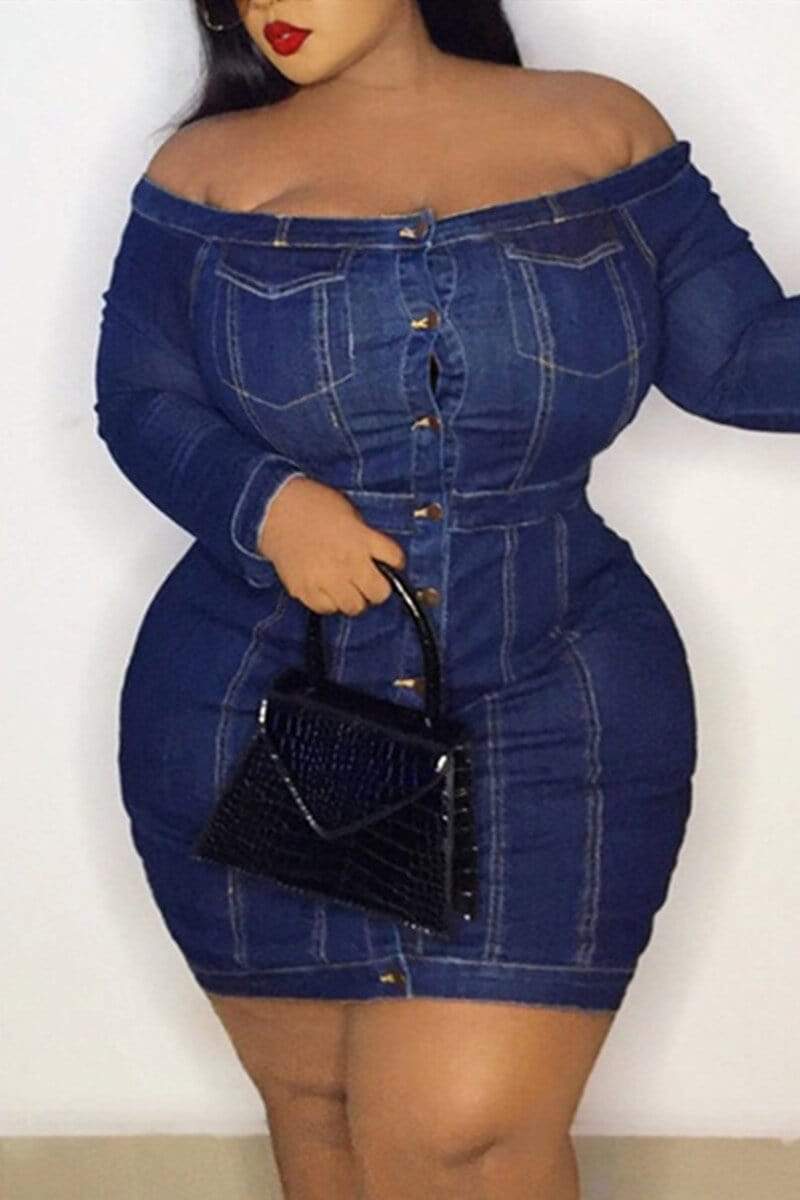 Sexy Off shoulder Plus Size Denim Dress