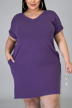 Casual Plus Size Solid Color Dress