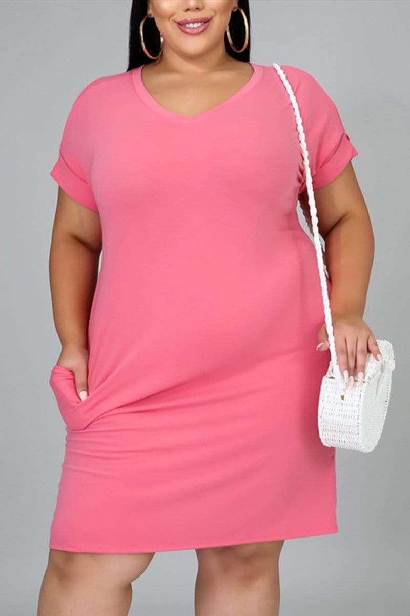 Casual Plus Size Solid Color Dress