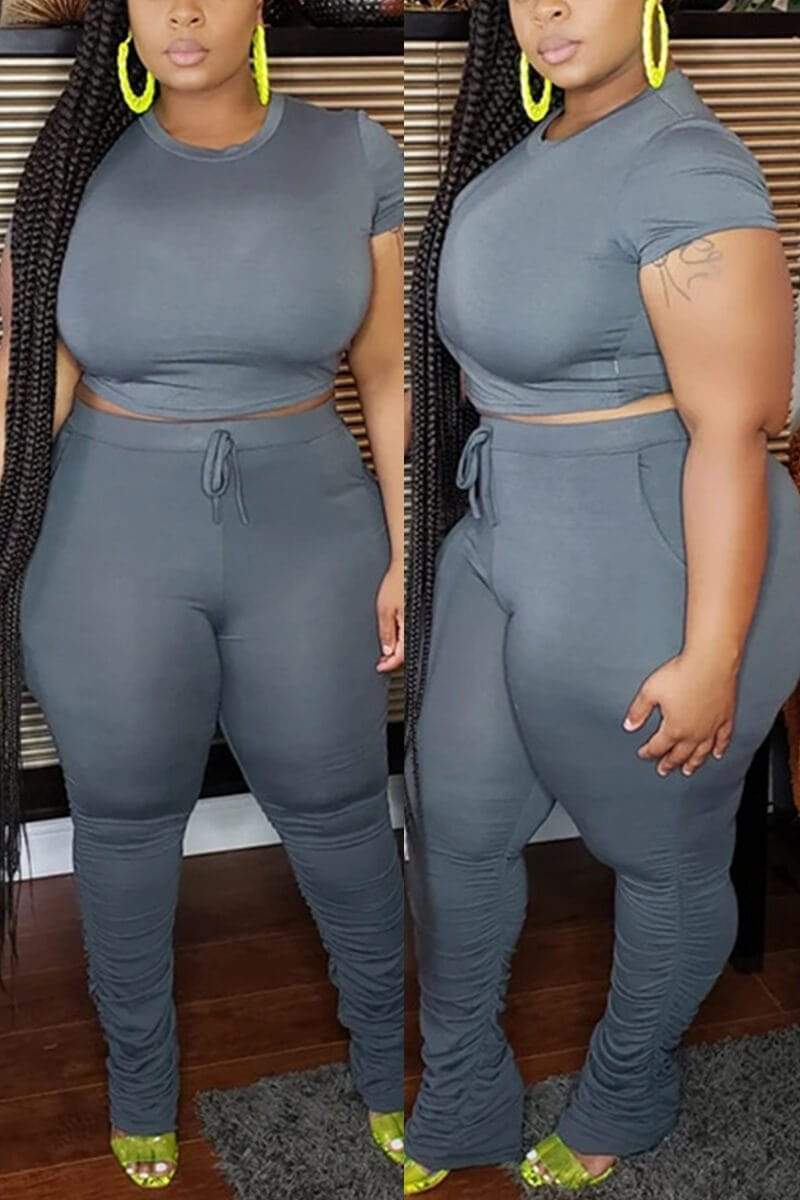 Casual Solid Color Plus Size Set