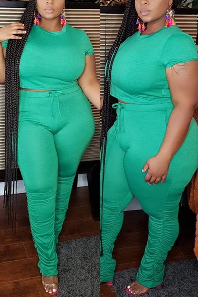 Casual Solid Color Plus Size Set