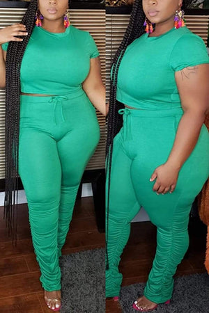 Casual Solid Color Plus Size Set