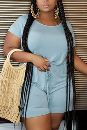 Casual Lace-up Plus Size Romper