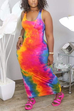Fashion Print Plus Size Sleeveless Dress