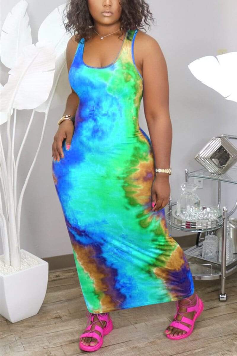 Fashion Print Plus Size Sleeveless Dress