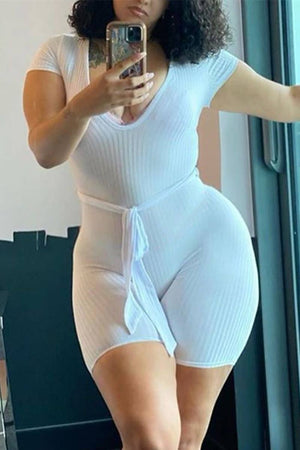 Sexy Tight Short Sleeve Romper（With Belt）