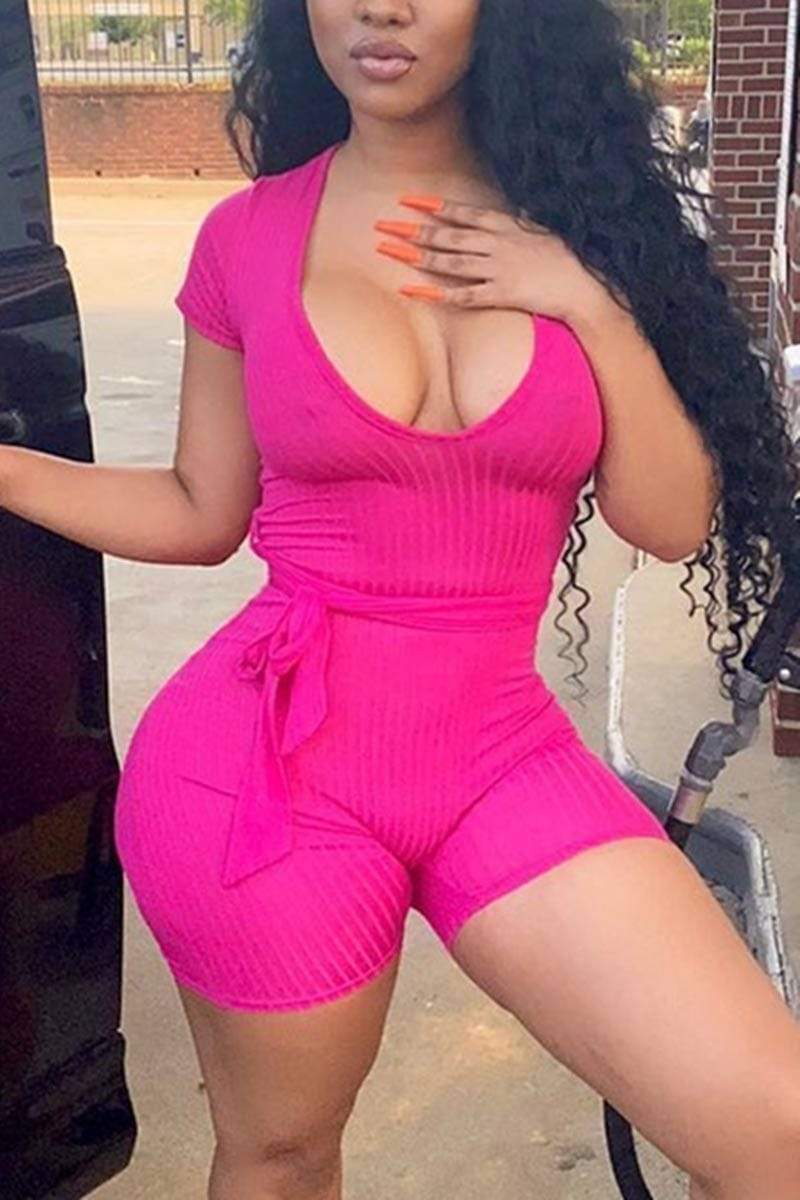 Sexy Tight Short Sleeve Romper（With Belt）