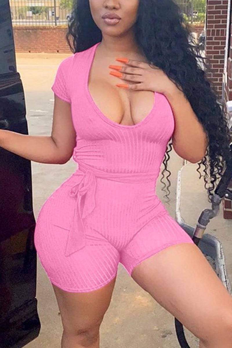 Sexy Tight Short Sleeve Romper（With Belt）