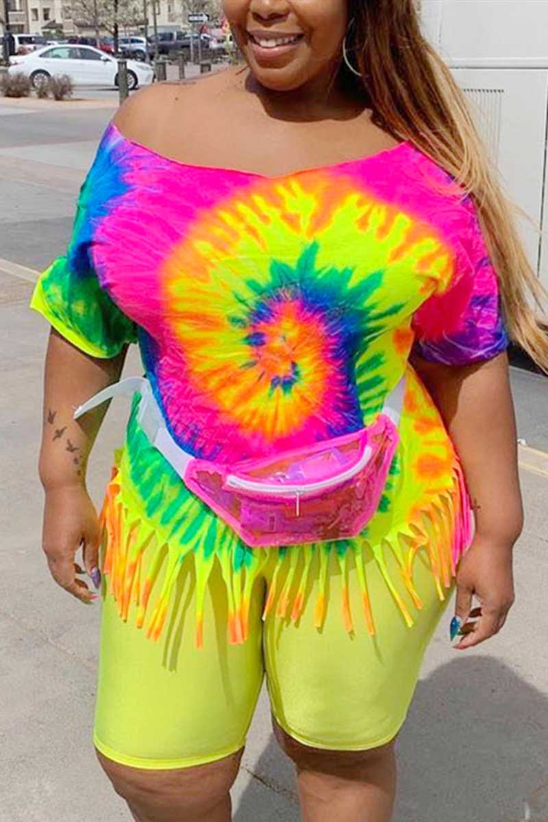 Casual Printed Multicolor Plus Size Set