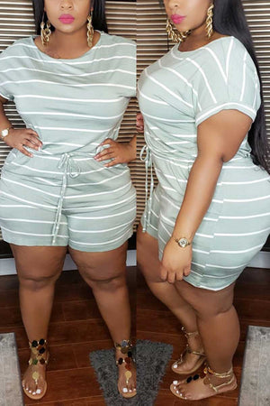 Casual Striped Print Plus Size Romper