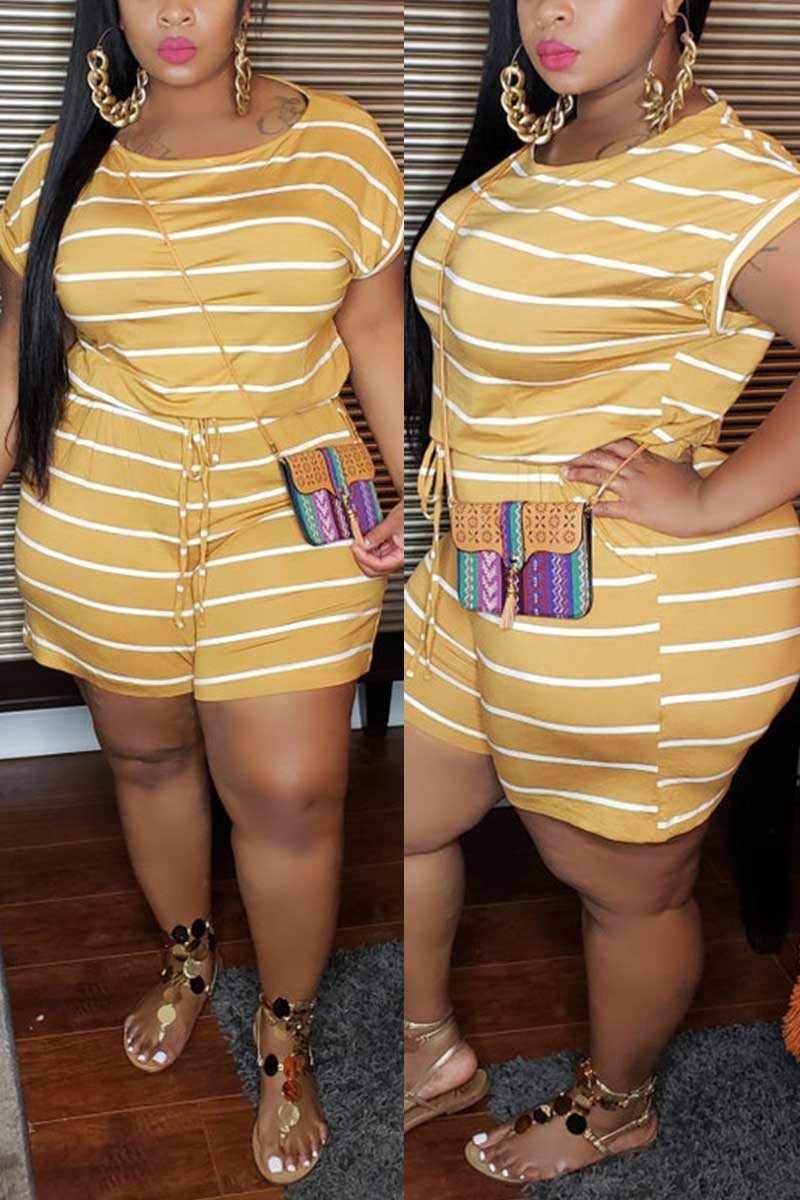 Casual Striped Print Plus Size Romper