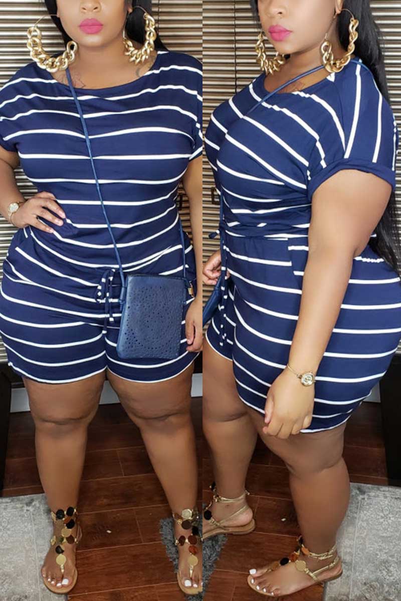 Casual Striped Print Plus Size Romper