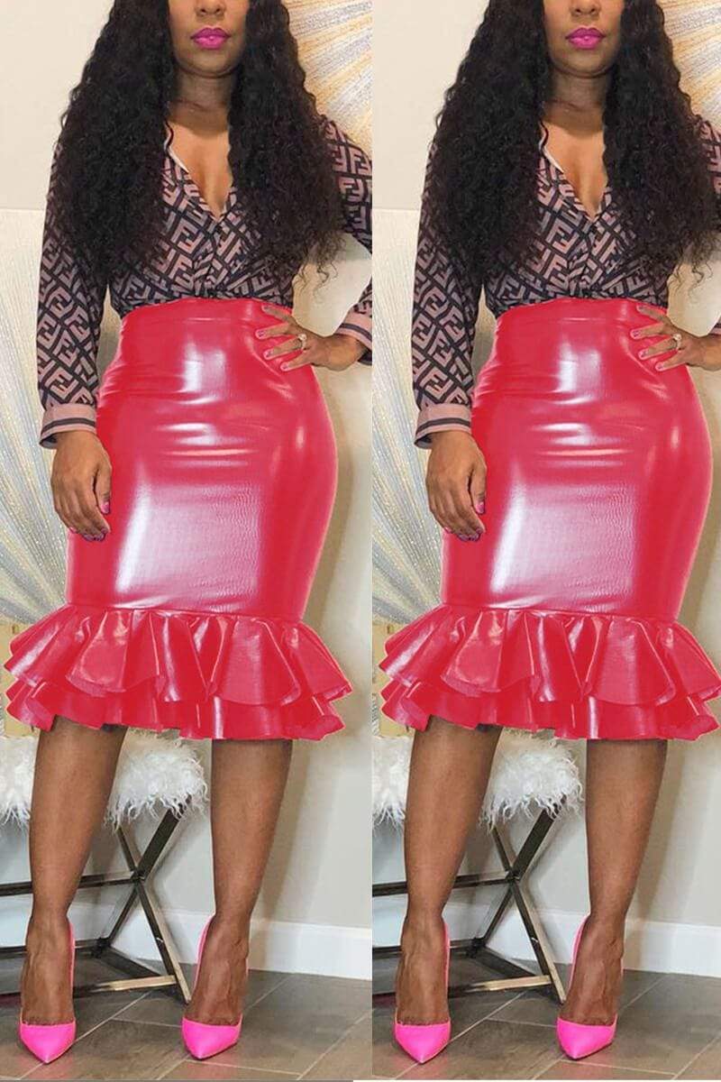 Flounce Design PU Skirts