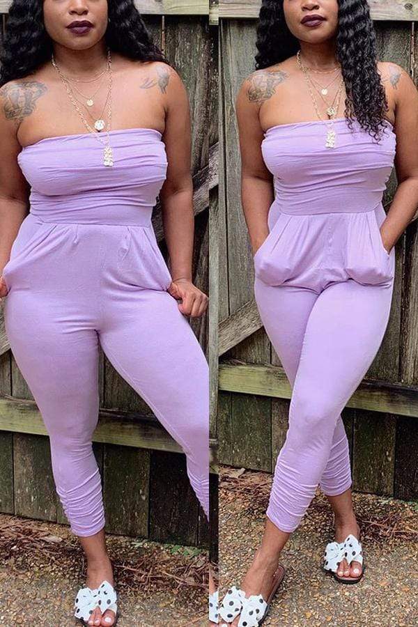 Sexy Wrapped Chest Pure Color Jumpsuits