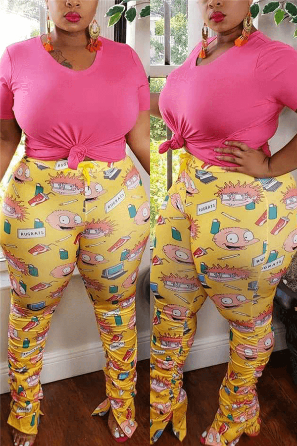 Fashion Casual Plus Size Cartoon Print Trousers