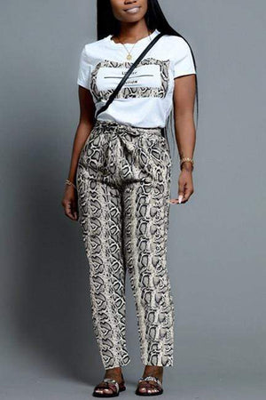 Fashion Snakeskin Print Short Sleeve Trousers Set