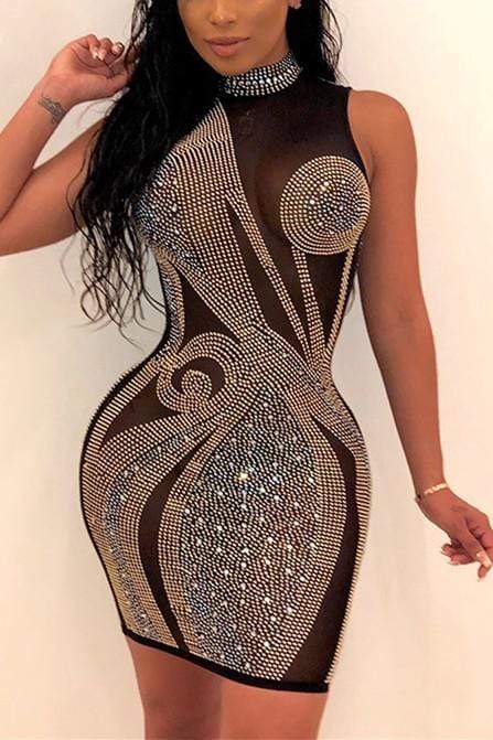 Sexy Colorful Diamond Mesh  Dress