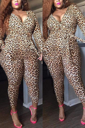 Fashion Large Size Leopard Printing Jumpsuit