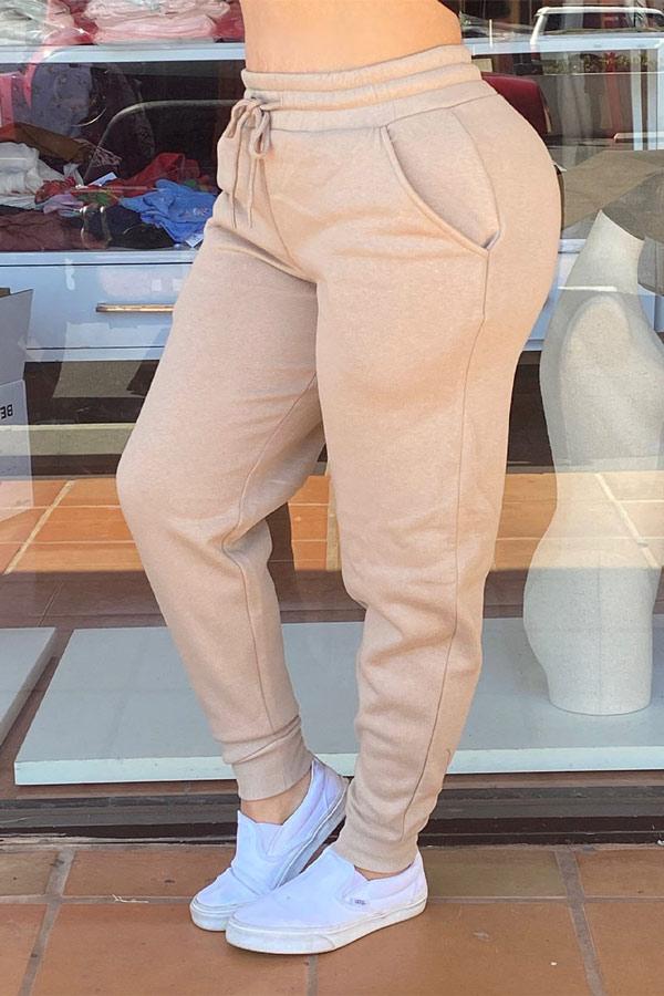 Casual Solid Color Frenulum Bottoms